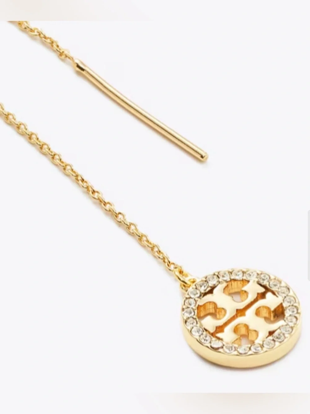 Tory Burch Gold Icon Pavé Diamond Threader earrings dangles